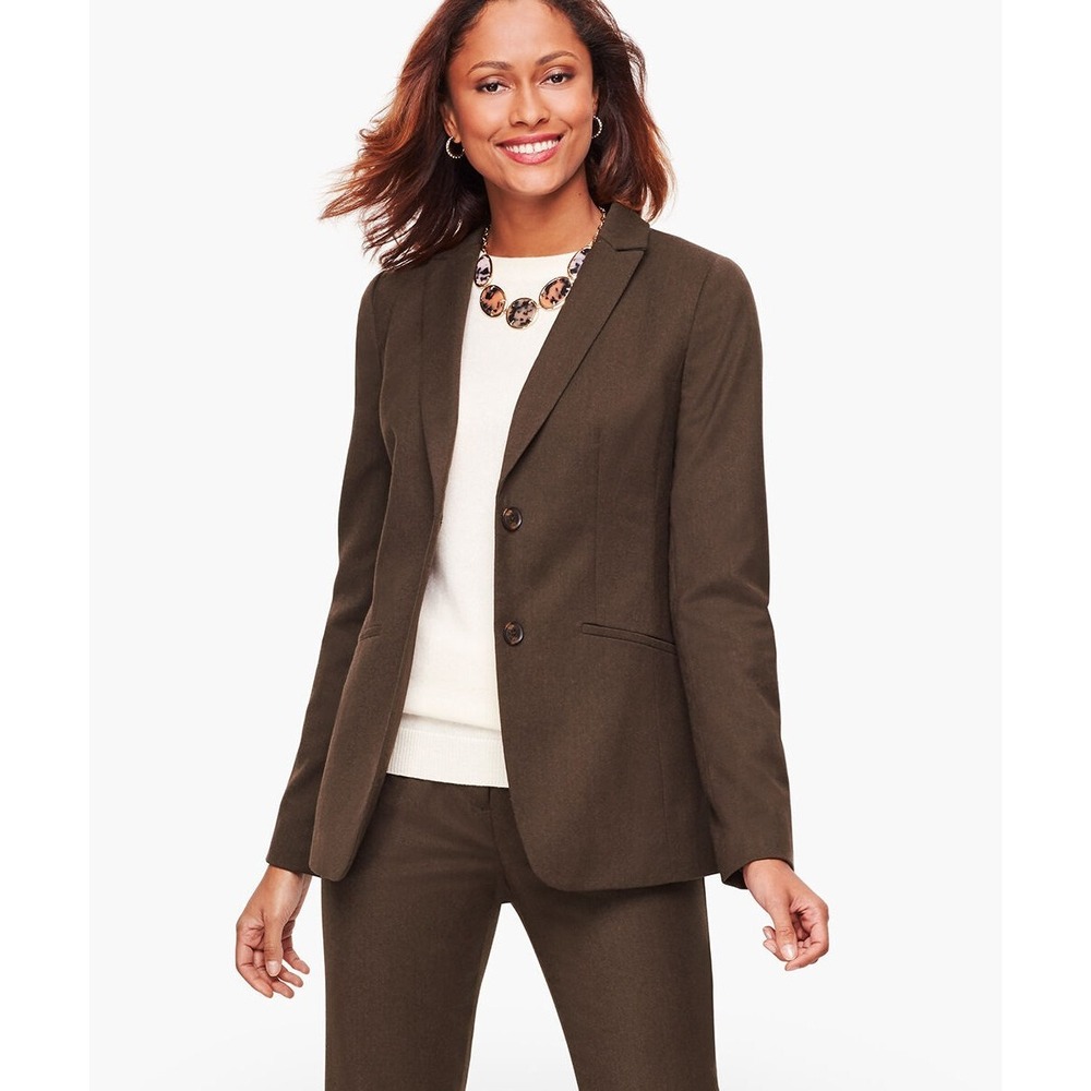 Talbots 10 Italian Luxe Chocolate Brown Wool Flannel Blazer Classic NEW